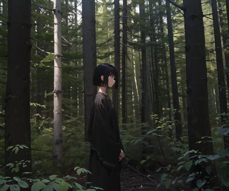 02450-1756805820-impasto, painting,1girl, solo, short hair, black hair, outdoors, tree, night, nature, forest, dark.png
